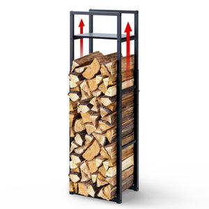 Range bûche vertical télescopique pour cheminée avec étagère de MDF 45x32x170cm acier noir - vounat.shop