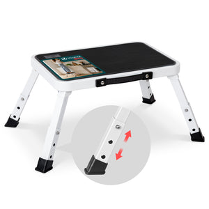 Marche pied pliable en acier portable 3 hauteurs reglables plateforme antiderapante 38x26cm blanc - vounat.shop