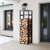 Range bûche vertical télescopique pour cheminée avec étagère de MDF 45x32x170cm acier noir - vounat.shop