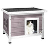 Maison pour Chat en bois avec toit bitumé autoportant et porte à lamelles PVC Gris - vounat.shop