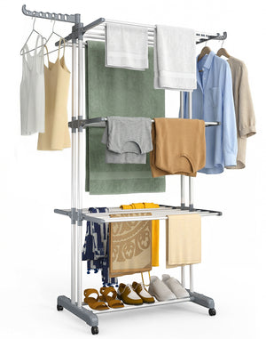 Sechoir a linge etendoir 4 niveaux 126x63x170cm gris-blanc - vounat.shop