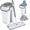 Balai microfibre et Seau Essoreur avec 6 serpillères Réutilisables Balai Plat Double compartiment blanc - vounat.shop