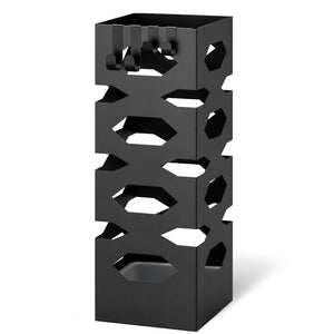 Porte-parapluies Metal avec bac de recuperation eau et 4 Crochets Motif Hexagonal 15.5 x 15.5 x 43.5 cm noir - vounat.shop
