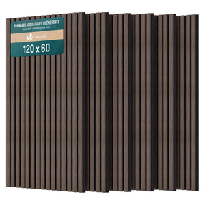 Lot de 6 panneaux acoustiques muraux Tasseaux en bois MDF avec feutre noir 120x60x2.1cm chêne foncé - vounat.shop