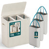 Panier a linge 3 compartiments et sacs amovibles auto ajustant avec couvercle 170L Beige - vounat.shop