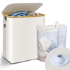 Panier a linge pliable 145L avec sac intérieur cadre bambou et couvercle beige - vounat.shop