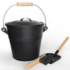 Seau à Cendres en Métal avec Couvercle Pelle et Balai à Main 5L Noir - vounat.shop