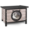 Maison pour Chat en bois avec toit bitumé et entrée en forme d'oreilles de chat Gris - vounat.shop
