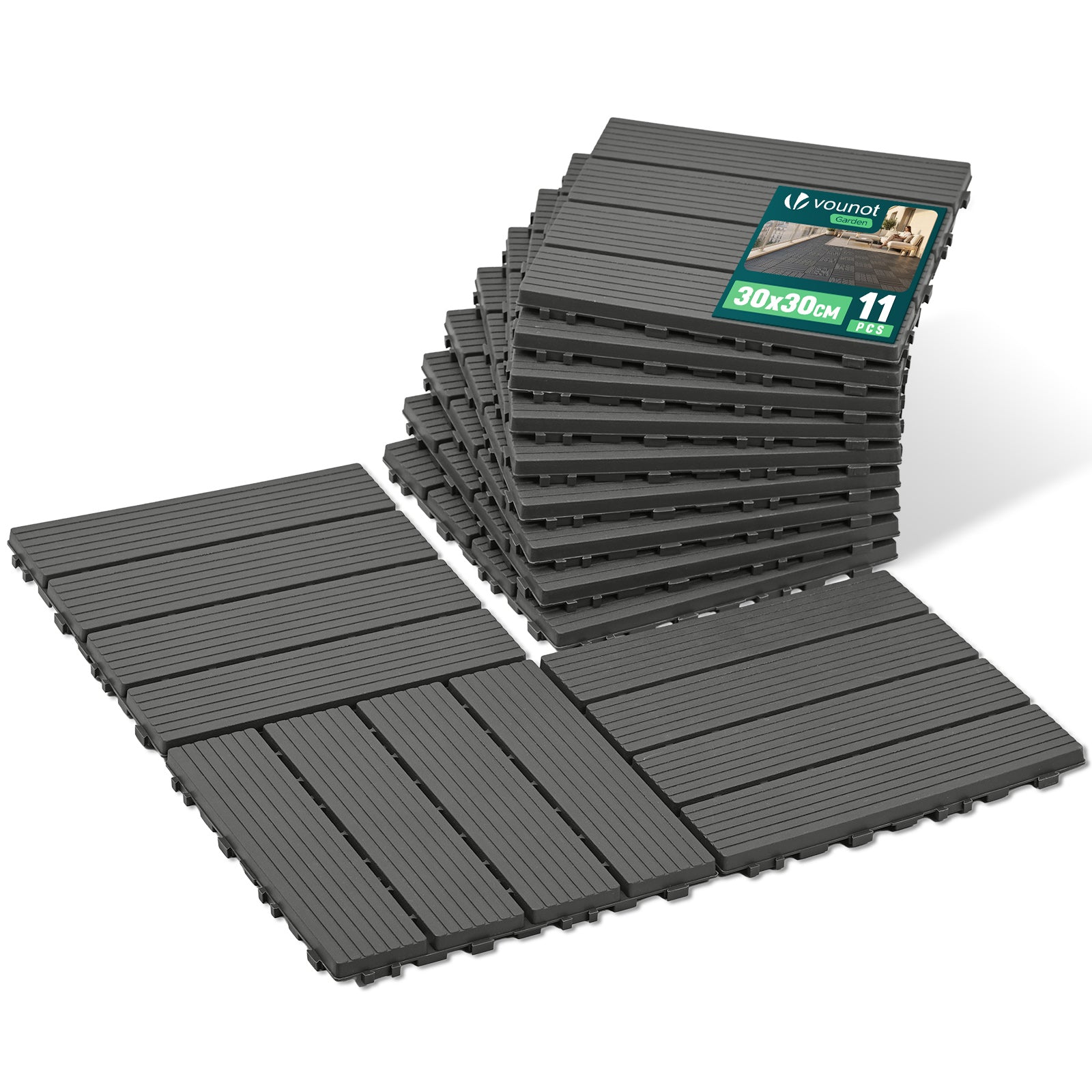 Lot de 11 dalles clipsables exterieures 30x30cm modulaire plastique anthracite - vounat.shop