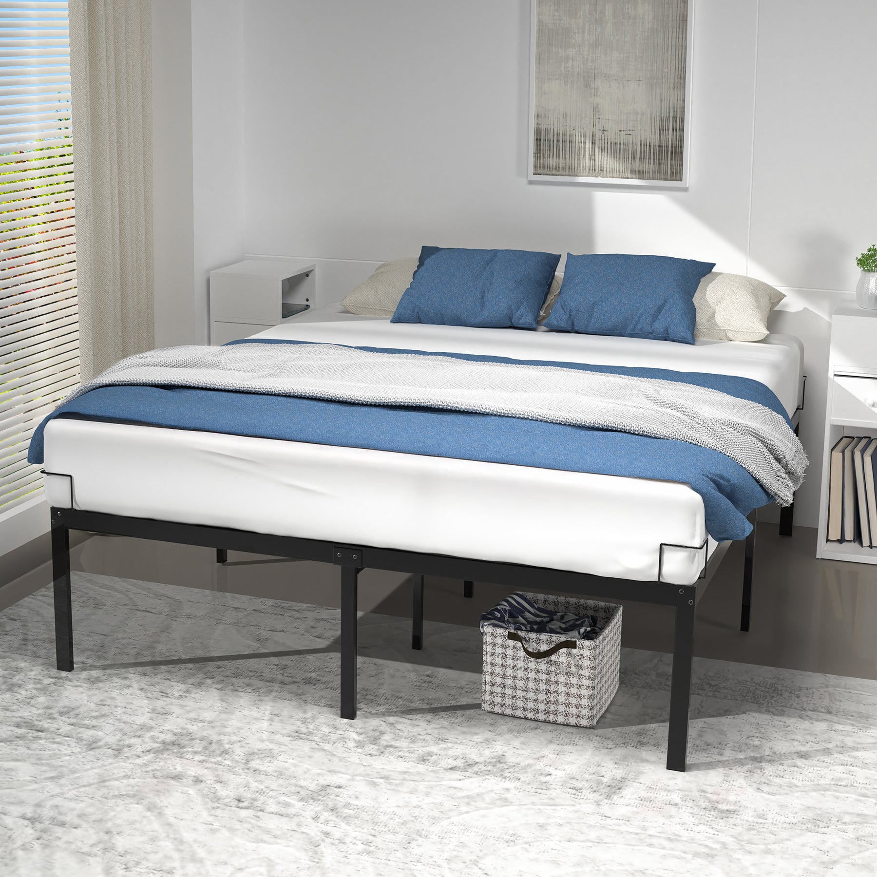 Cadre de lit metal avec fixation sommier et hauteur 36cm 160x200cm noir - vounat.shop