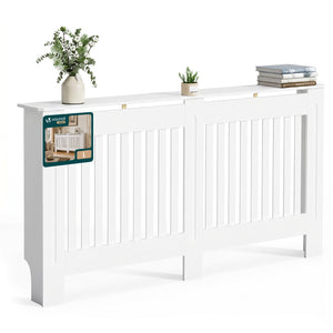 Cache radiateur en MDF avec lattes et etagere 152×19×82 cm Blanc - vounat.shop