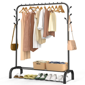 Portant a Vetements avec etagere Chaussures 8 Crochets Lateraux 110x41x147cm metal Noir - vounat.shop