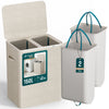 Panier a linge 2 compartiments et sacs amovibles auto ajustant avec couvercle 150L Beige - vounat.shop