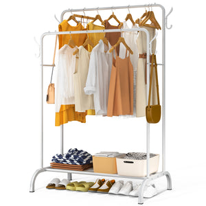 Portant a Vetements Double avec etagere Chaussures 4 Crochets Lateraux 108x58x146cm metal Blanc - vounat.shop