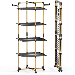 Sechoir a linge vertical tour etendoir pliable 4 niveaux 99x69x175.5 cm style bois noir - vounat.shop
