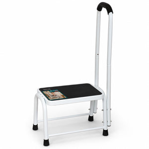 Marche pied en acier avec barre d’appui plateforme antiderapante 38x26cm blanc - vounat.shop