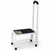 Marche pied en acier avec barre d’appui plateforme antiderapante 38x26cm blanc - vounat.shop