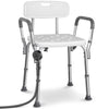 Chaise de douche avec accoudoir et dossier ergonomique a hauteur reglable en aluminum HDPE blanc - vounat.shop