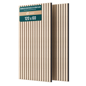 Lot de 2 panneaux acoustiques muraux Tasseaux en bois MDF avec feutre noir 120x60x2.1cm chêne blanc - vounat.shop