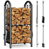 Porte buches cheminee avec 4 outils en metal noir - vounat.shop