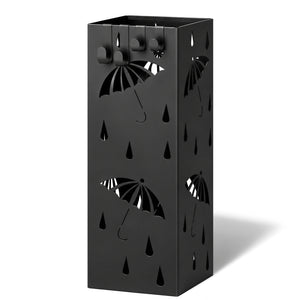 Porte-parapluies Metal avec bac de recuperation eau et 4 Crochets Motif Parapluie 15.5 x 15.5 x 43.5 cm noir - vounat.shop