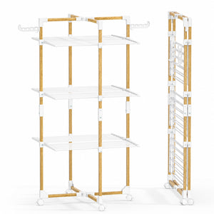 Sechoir a linge vertical tour etendoir pliable 3 niveaux 99x69x135.5 cm style bois blanc - vounat.shop