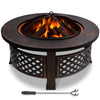Brasero exterieur en metal avec grille, pare-etincelles tisonnier diametre 81cm noir - vounat.shop