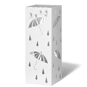 Porte-parapluies Metal avec bac de recuperation eau et 4 Crochets Motif Parapluie 15.5 x 15.5 x 43.5 cm blanc - vounat.shop