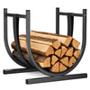 Range Buche Support a bois avec Sangle de Sécurité 41x37x39.5cm en Metal noir - vounat.shop