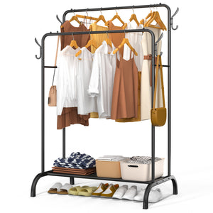 Portant a Vetements Double avec etagere Chaussures 4 Crochets Lateraux 108x58x146cm metal Noir - vounat.shop