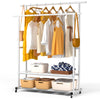 Portant a Vetements double avec roulettes et 2 etageres de rangement 120x40x146cm metal Blanc - vounat.shop