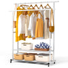 Portant a Vetements double avec roulettes et 2 etageres de rangement 121x40x147cm metal Blanc - vounat.shop