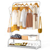 Portant a vetement double avec 2 niveaux etageres chaussures 4 Crochets Lateraux 110x35x146cm metal Blanc - vounat.shop