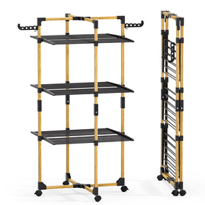 Sechoir a linge vertical tour etendoir pliable 3 niveaux 99x69x135.5 cm style bois noir - vounat.shop