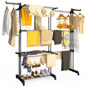 Sechoir a linge etendoir extensible 4 Niveaux 190x64x170cm noir-gris - vounat.shop
