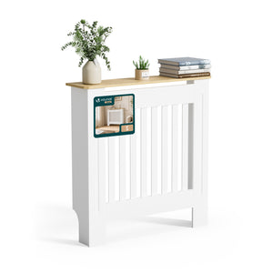 Cache radiateur en MDF avec lattes et etagere 78×19×82 cm Blanc Chêne - vounat.shop