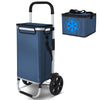 Chariot de course pliable aluminium 2 roues avec sac isotherme bleu marine - vounat.shop