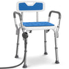 Chaise de douche avec accoudoir et dossier ergonomique a hauteur reglable en aluminum HDPE bleu - vounat.shop