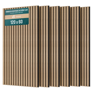 Lot de 6 panneaux acoustiques muraux Tasseaux en bois MDF avec feutre noir 120x60x2.1cm chêne clair - vounat.shop