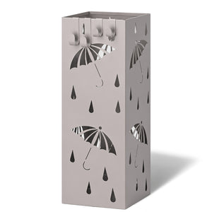 Porte-parapluies Metal avec bac de recuperation eau et 4 Crochets Motif Parapluie 15.5 x 15.5 x 43.5 cm beige - vounat.shop