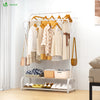 Portant a vetement double avec 2 niveaux etageres chaussures 4 Crochets Lateraux 110x35x146cm metal Blanc - vounat.shop