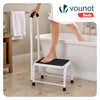 Marche pied en acier avec barre d’appui plateforme antiderapante 38x26cm blanc - vounat.shop