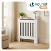 Cache radiateur en MDF avec lattes et etagere 78×19×82 cm Blanc - vounat.shop
