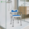Chaise de douche avec accoudoir et dossier ergonomique a hauteur reglable en aluminum HDPE bleu - vounat.shop