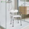 Chaise de douche avec accoudoir et dossier ergonomique a hauteur reglable en aluminum HDPE blanc - vounat.shop
