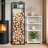 Range bûche vertical télescopique pour cheminée avec étagère de MDF 45x32x170cm acier noir - vounat.shop