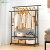 Portant a Vetements double avec roulettes et 2 etageres de rangement 120x40x146cm metal Noir - vounat.shop
