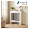 Cache radiateur en MDF avec lattes et etagere 78×19×82 cm Blanc Chêne - vounat.shop