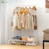 Portant a Vetements Double avec etagere Chaussures 4 Crochets Lateraux 110x58x150cm metal Blanc - vounat.shop