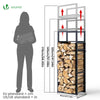 Range bûche vertical télescopique pour cheminée avec étagère de MDF 45x32x170cm acier noir - vounat.shop